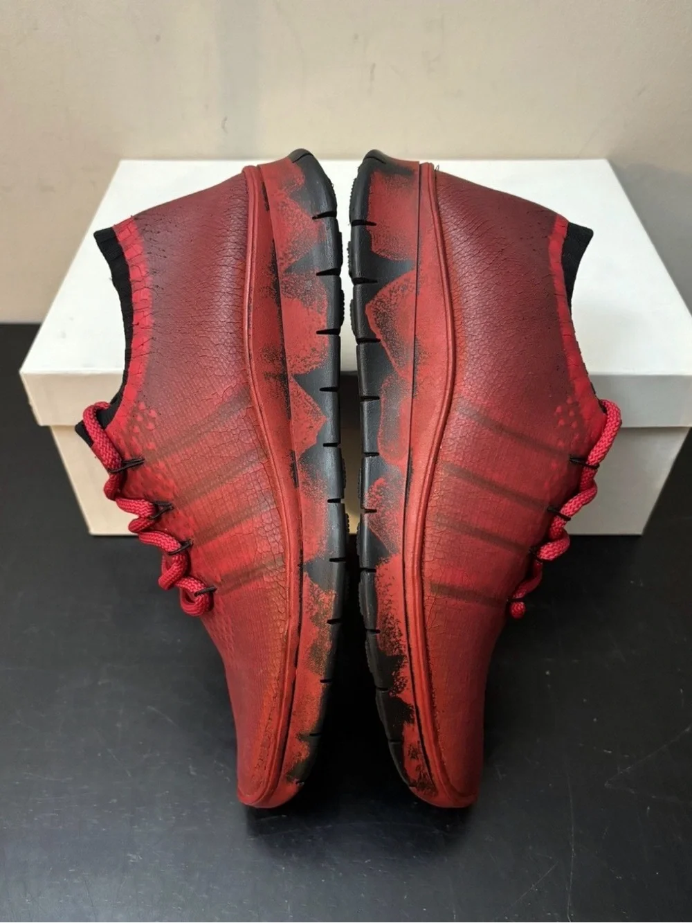 Maison Martin Margiela Cracked Paint Knit Trainer Red Black